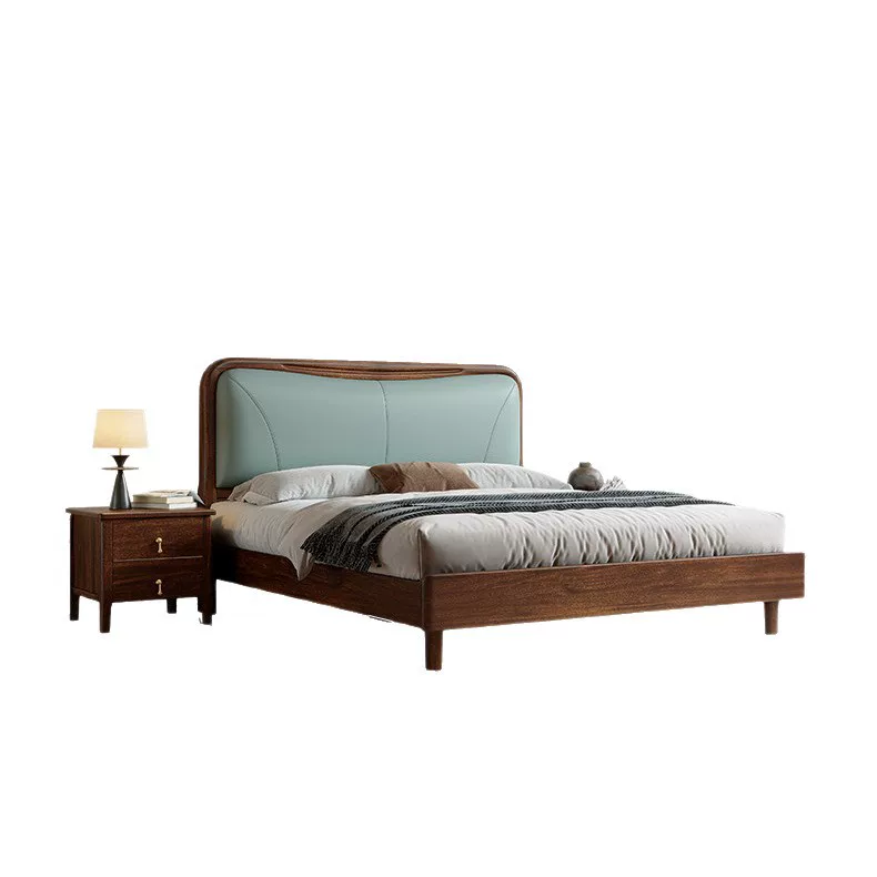 北欧黑胡桃木实木软靠床简约主卧床1米8双人床婚床大床1米5单人床