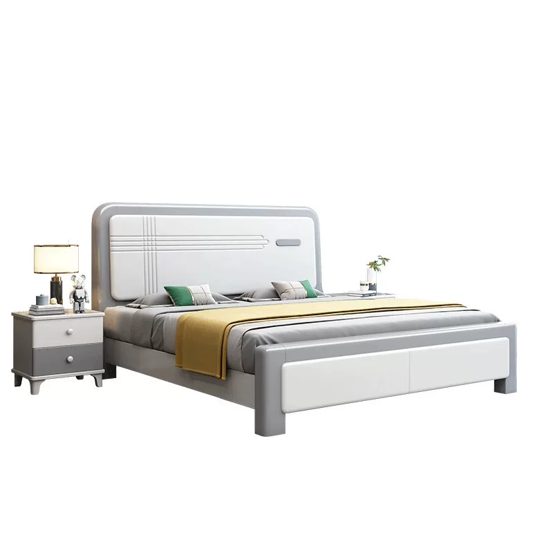 北欧经济型实木床白色现代简约1.8米主卧双人床1.5轻奢榫卯储物床