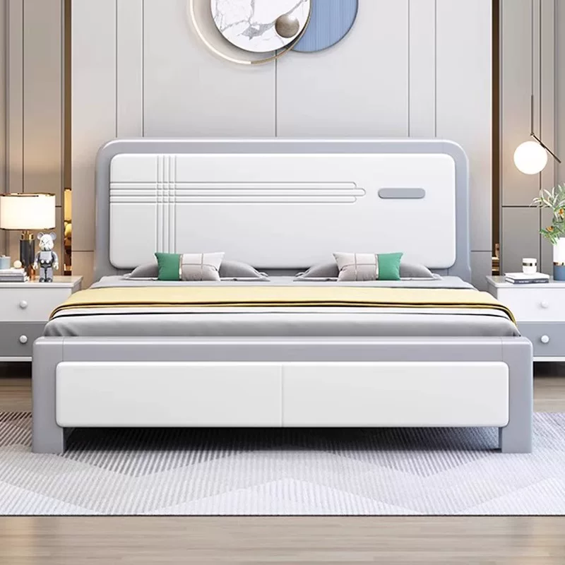 北欧经济型实木床白色现代简约1.8米主卧双人床1.5轻奢榫卯储物床