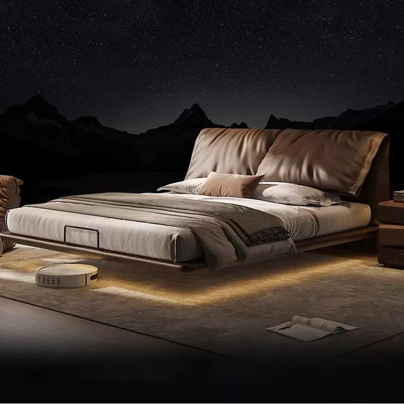 大象耳朵悬浮床新款意式轻奢床现代卧室双人真皮大床简约软靠婚床