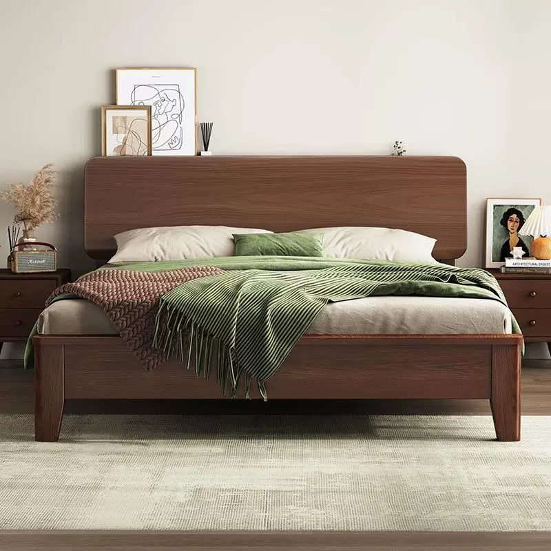 全实木床北美黑胡桃木双人床简约主卧大床卧室家具