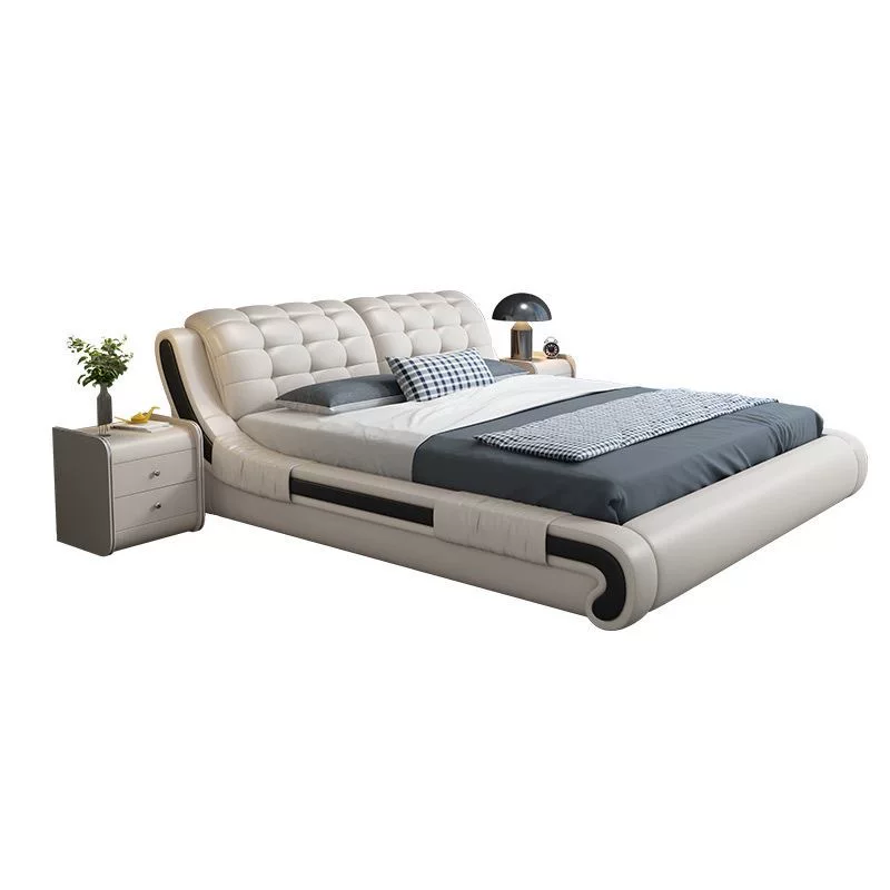 现代皮床真皮床双人床1.8米现代简约主卧床婚床北欧式1.5米皮艺床