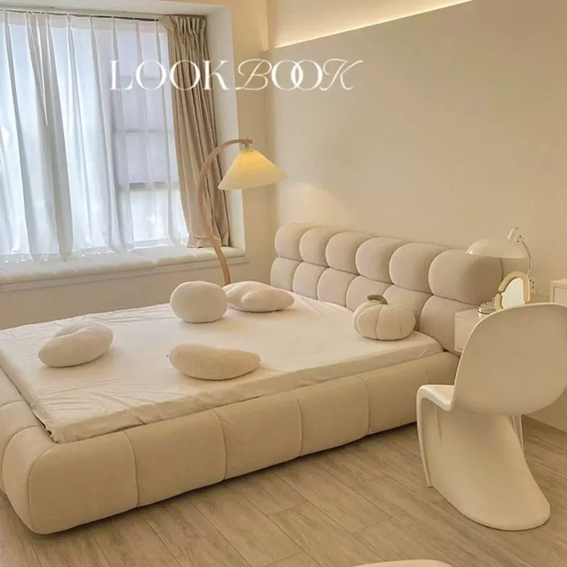 简约奶油泡芙床1.8米主卧双人床1.5米小户型家用储物网红云朵婚床