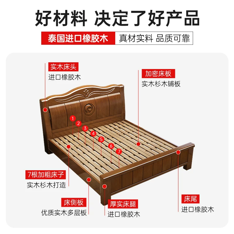 中式实木床现代简约1米8双人床主卧全实木1.5米单人床工厂直销床