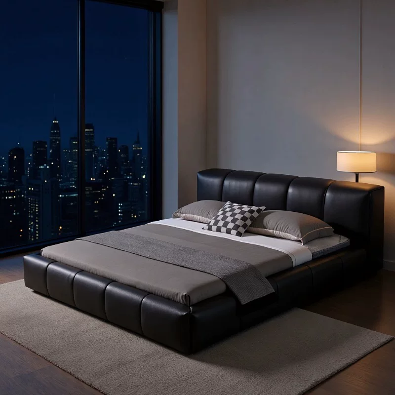 新款卧室家用实木床设计师款实木床1米8真皮床现代结婚床双人床