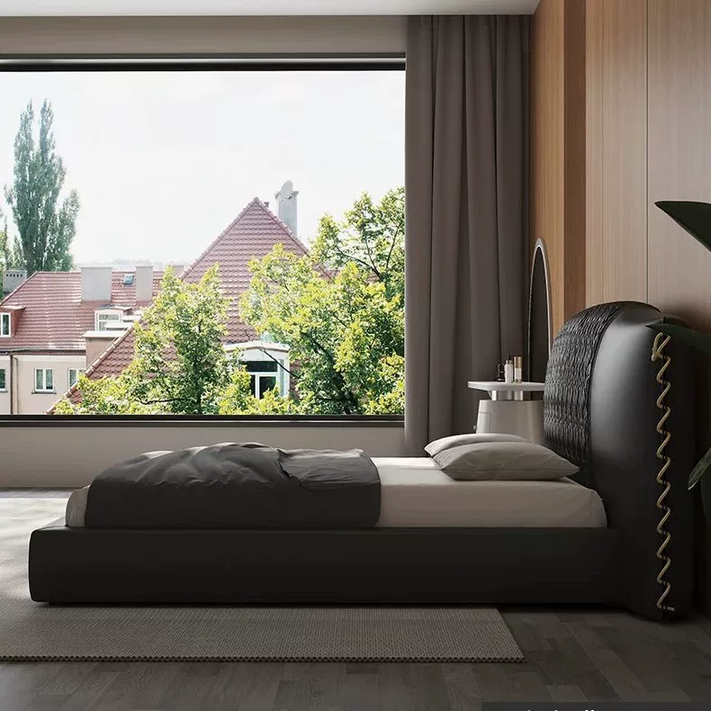 主卧家用真皮大床意大利轻奢真皮床别墅宽屏床罗伯特同款双人婚床