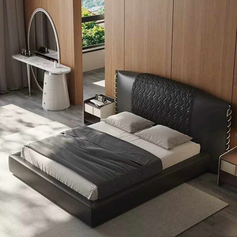 主卧家用真皮大床意大利轻奢真皮床别墅宽屏床罗伯特同款双人婚床