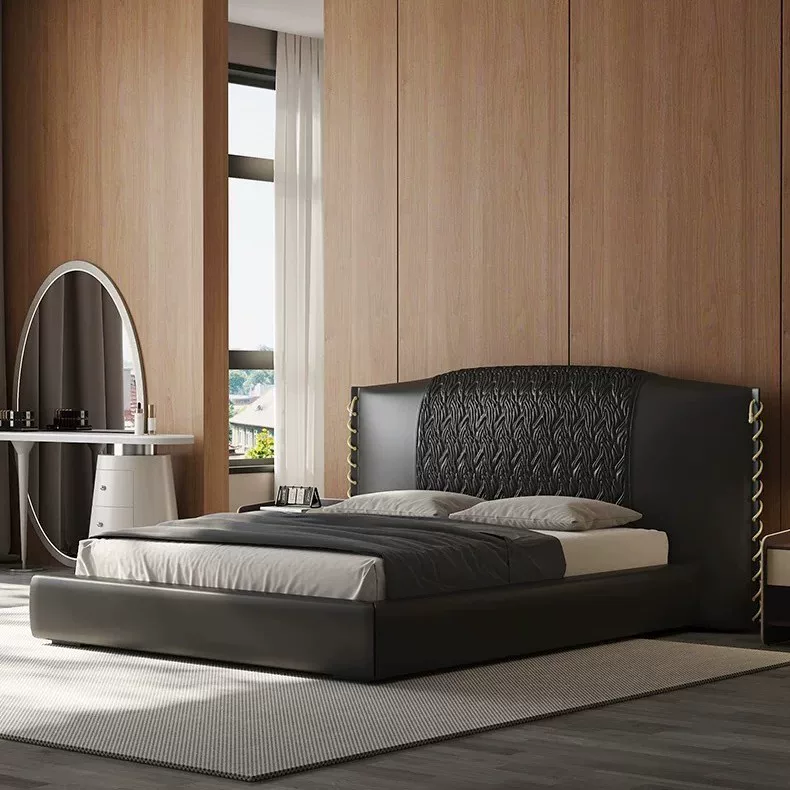 主卧家用真皮大床意大利轻奢真皮床别墅宽屏床罗伯特同款双人婚床