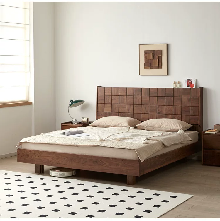 简约北美黑胡桃木床简约现代.米双人床悬浮床北欧全实木.米大床