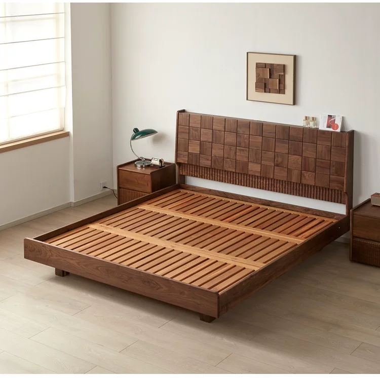 简约北美黑胡桃木床简约现代.米双人床悬浮床北欧全实木.米大床