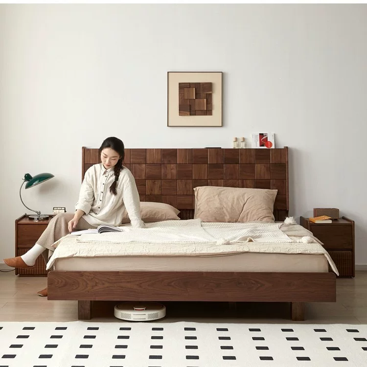 简约北美黑胡桃木床简约现代.米双人床悬浮床北欧全实木.米大床