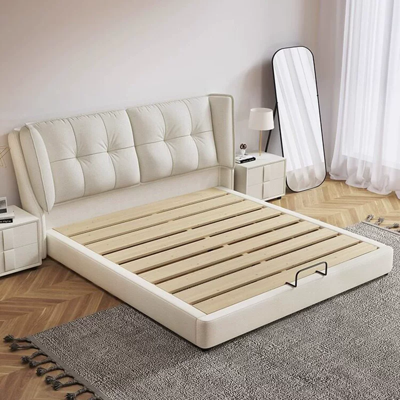 真皮实木床家用卧室双人床1.8m1.5婚床高箱储物床主卧全实木床bed