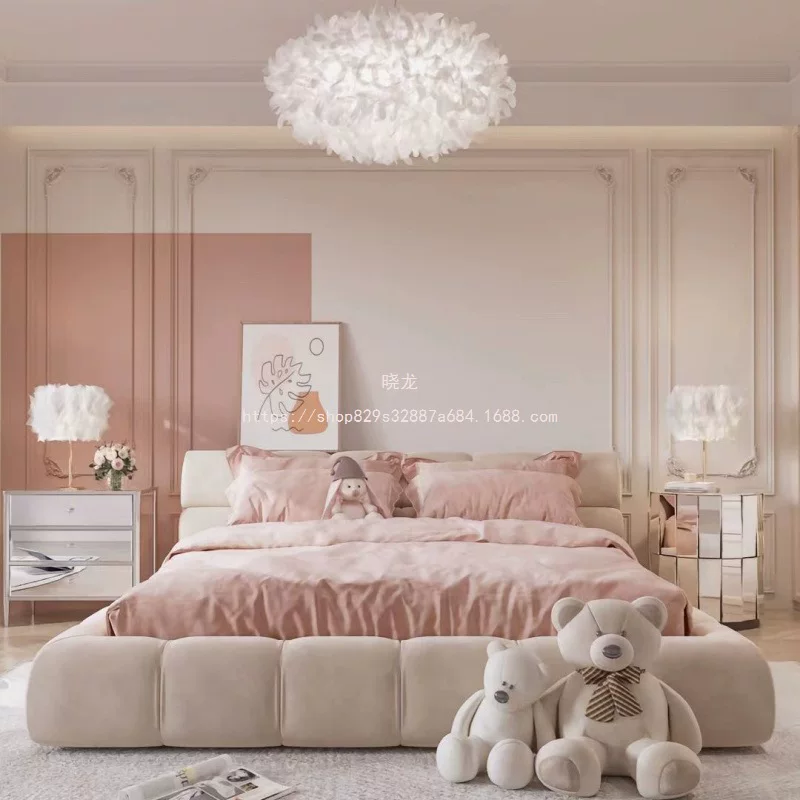 晓龙新款奶油风科技绒布艺床现代家用卧室大床软包泡芙云朵床ins