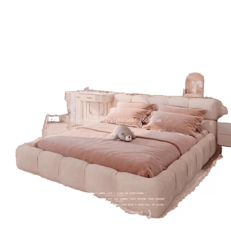 晓龙新款奶油风科技绒布艺床现代家用卧室大床软包泡芙云朵床ins