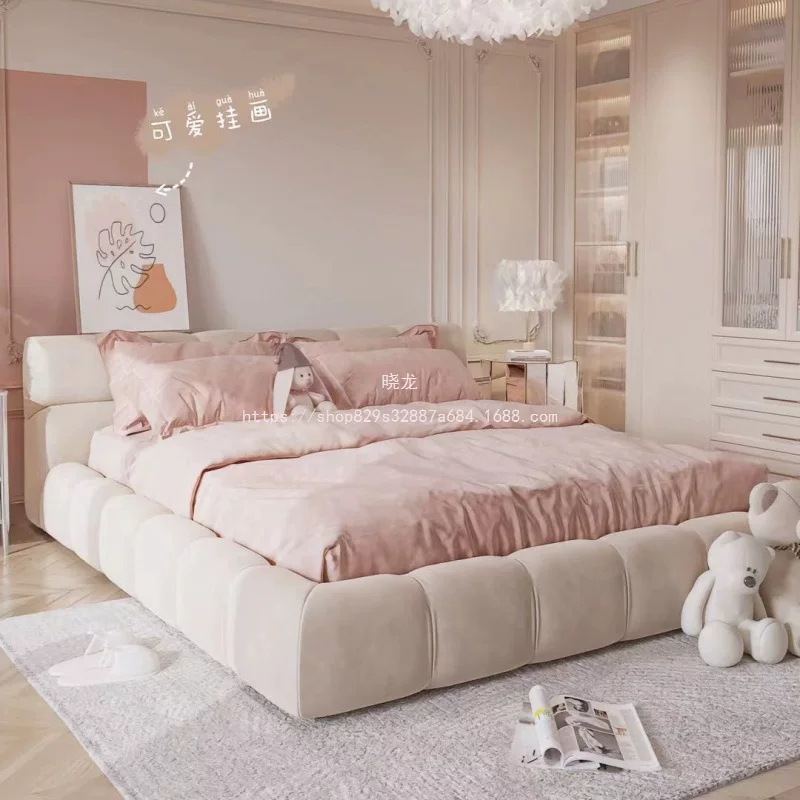 晓龙新款奶油风科技绒布艺床现代家用卧室大床软包泡芙云朵床ins