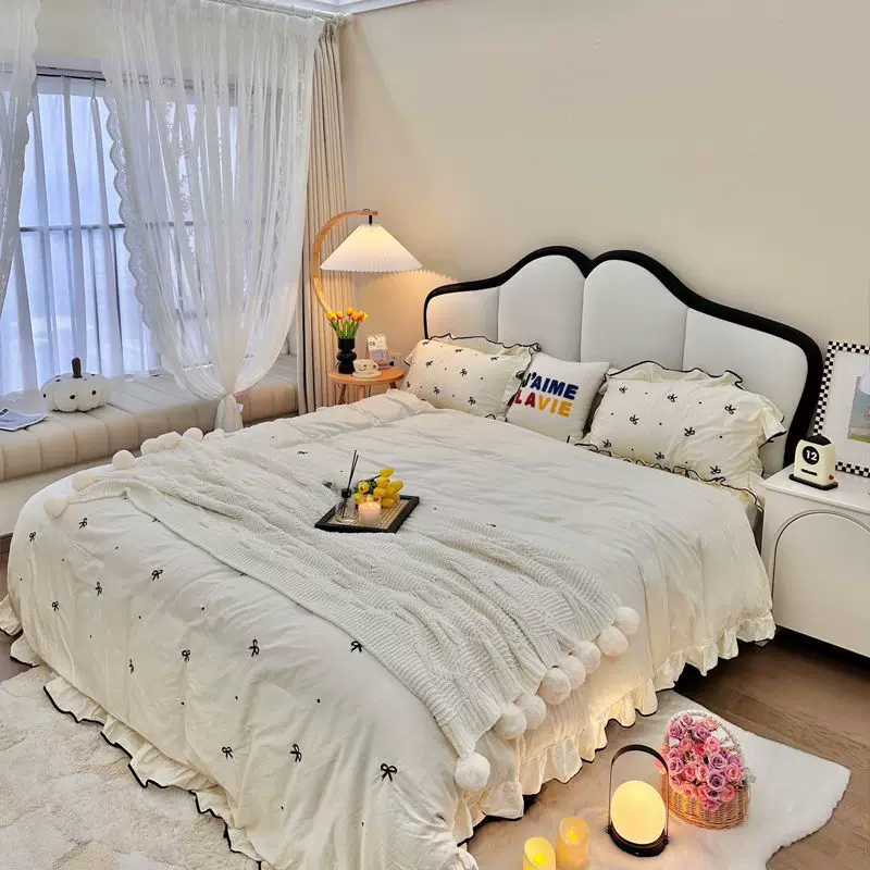 法式复古床蝴蝶床主卧室双人床网红奶油风公主床储物家用婚床