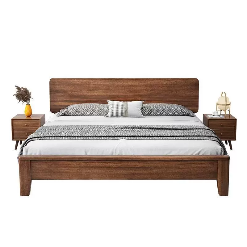 北欧风胡桃木实木床现代简约大床1.5家用1.8小户型双人床橡胶木床