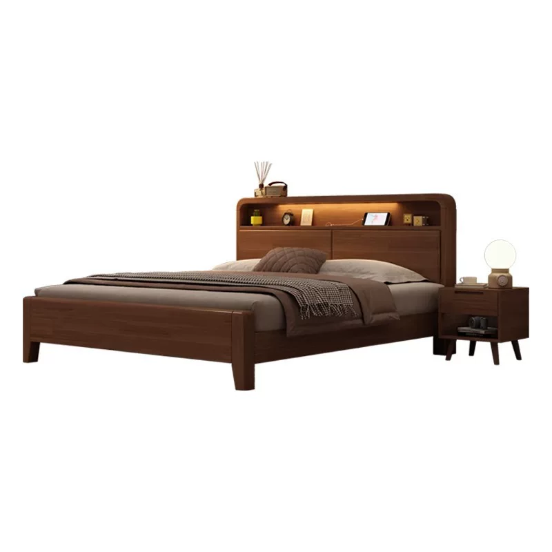 北欧全实木床1.35米现代简约1.5米胡桃色卧室高箱储物1.8m双人床