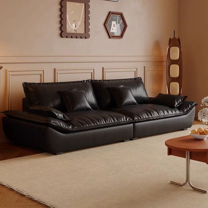 意式复古油蜡猫抓真皮沙发客厅小户型大坐深直排三人位直排沙发