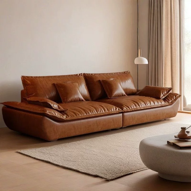 意式复古油蜡猫抓真皮沙发客厅小户型大坐深直排三人位直排沙发