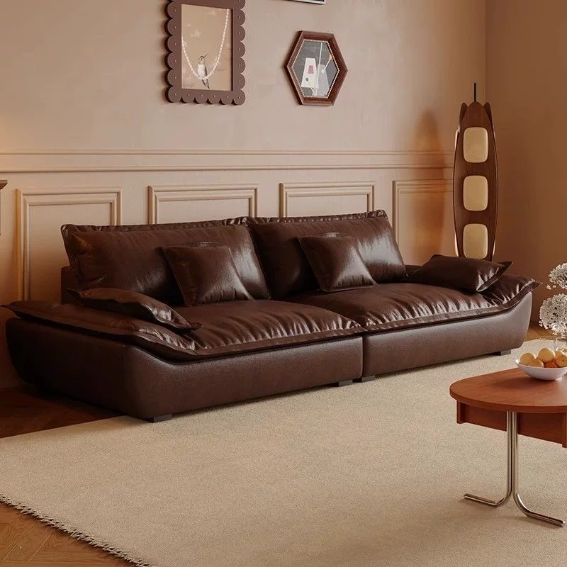 意式复古油蜡猫抓真皮沙发客厅小户型大坐深直排三人位直排沙发