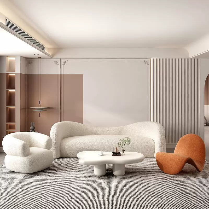 北欧奶油风沙发小户型客厅轻奢弧形沙发美容院异形沙发网红侘寂风