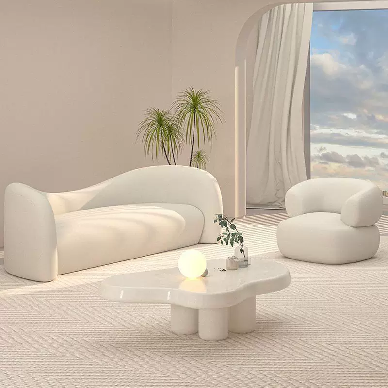 北欧奶油风沙发小户型客厅轻奢弧形沙发美容院异形沙发网红侘寂风