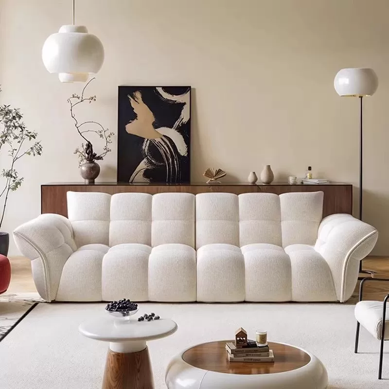 工厂直销法式奶油风百合花瓣沙发小户型客厅雪尼尔绒布艺直排沙发