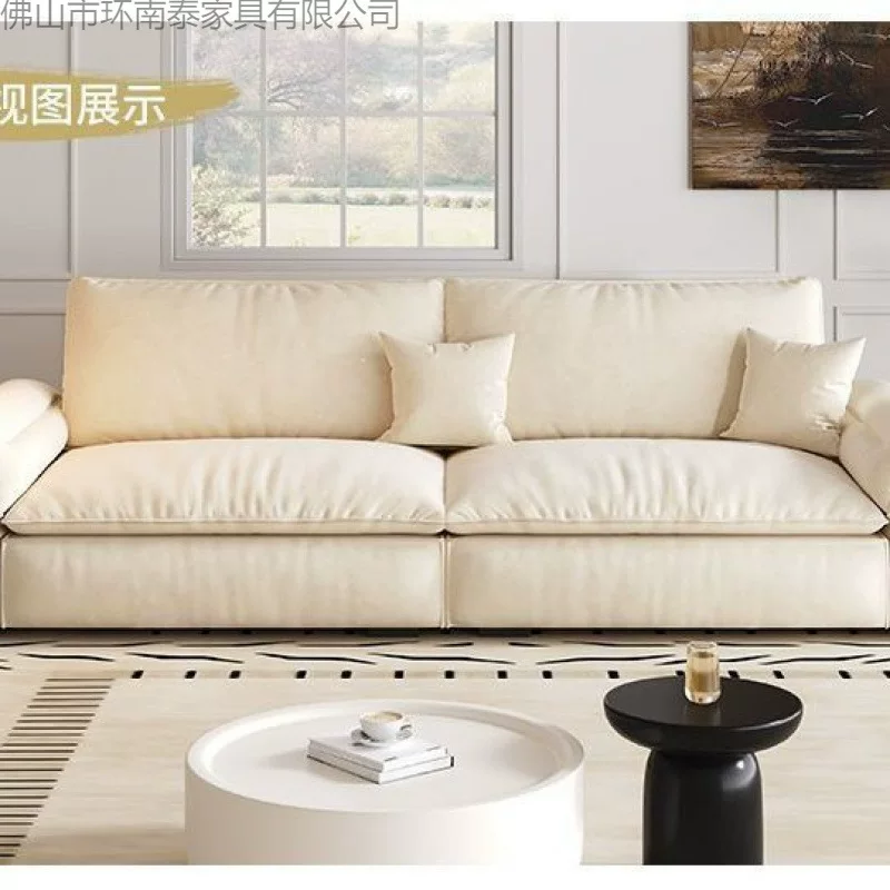 奶油风猫抓布艺沙发真皮沙发客厅小户型现代简约双人直排帆船沙发