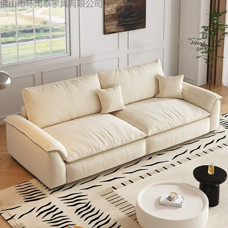 奶油风猫抓布艺沙发真皮沙发客厅小户型现代简约双人直排帆船沙发