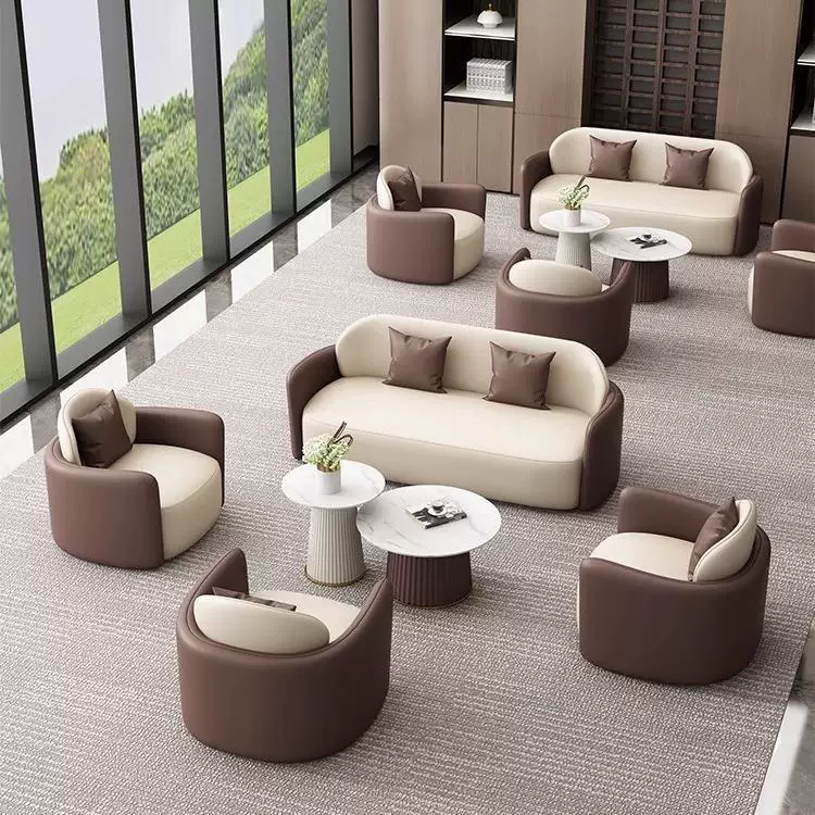 轻奢风双色皮质洽谈沙发组合酒店大堂售楼处现代简约接待沙发套装