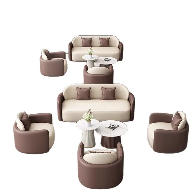 轻奢风双色皮质洽谈沙发组合酒店大堂售楼处现代简约接待沙发套装