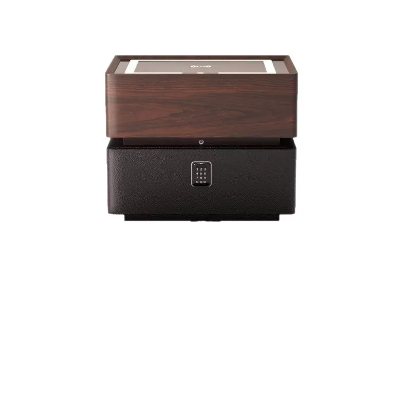 智能床头柜家用带灯卧室中古风实木胡桃色床边柜意式轻奢多功能柜