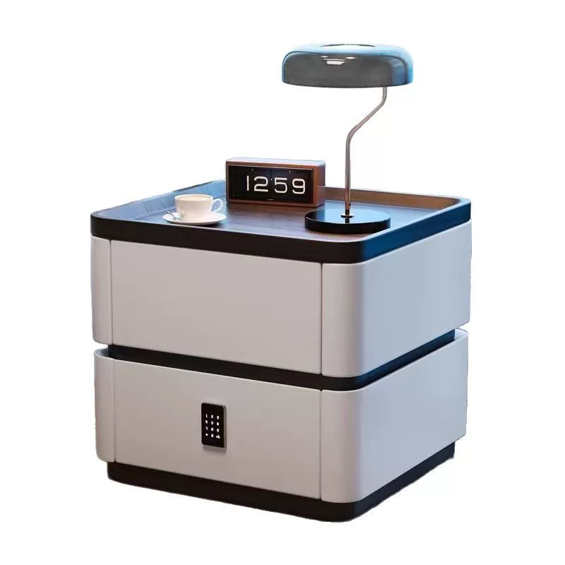 意式轻奢床头柜实木收纳智能高级卧室床边柜现代家用简约带密码锁