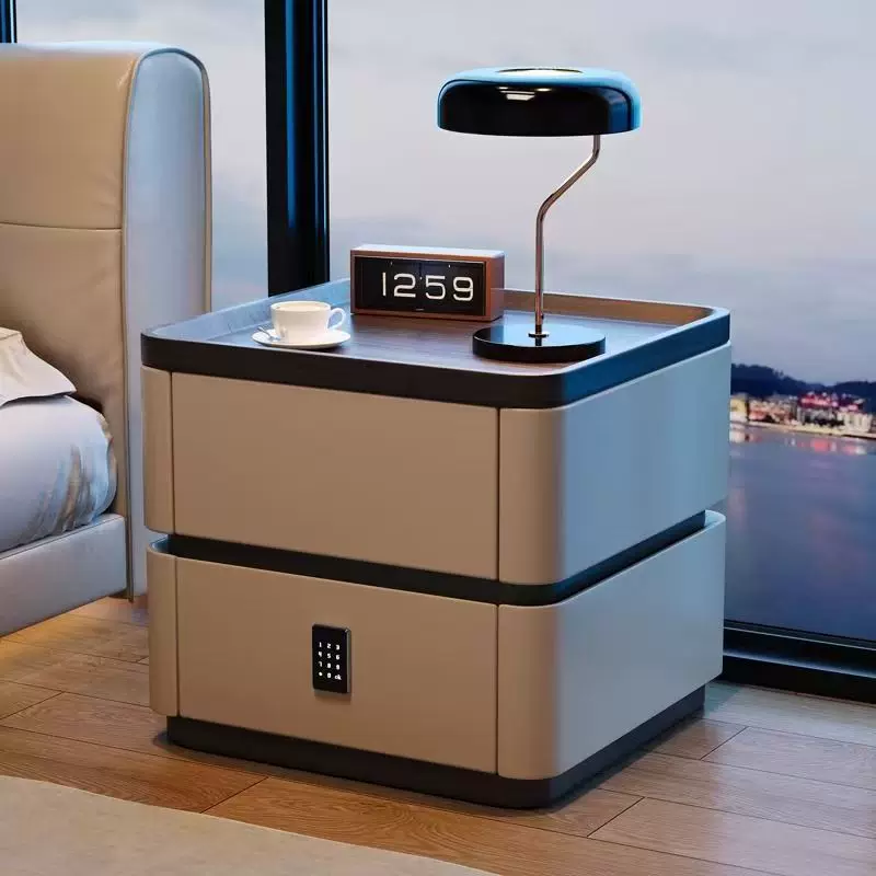 意式轻奢床头柜实木收纳智能高级卧室床边柜现代家用简约带密码锁