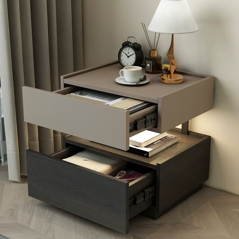 意式极简胡桃木实木悬浮床头柜家用卧室小型轻奢高级感床头收纳柜