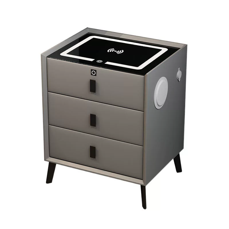 智能床头柜实木简约现代轻奢无线充电多功能带灯指纹锁卧室床边柜