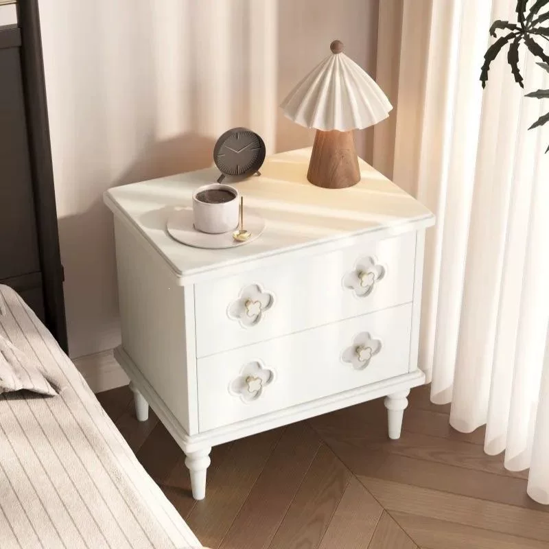 法式复古床头柜实木小型收纳黑色中古风储物矮柜家用卧室床边柜子